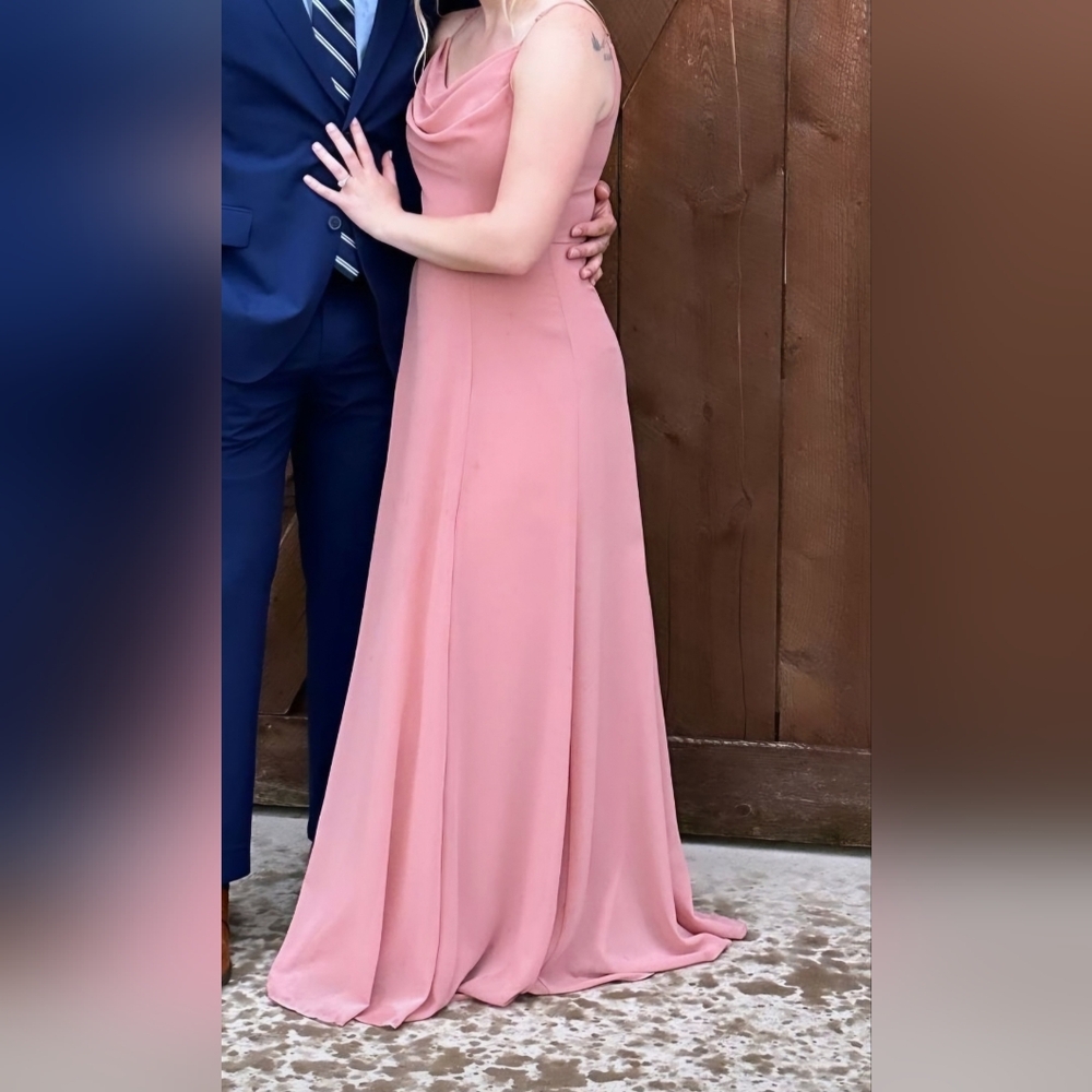 Cowl Neck Chiffon Bridesmaid Dress with Slit in Desert Coral